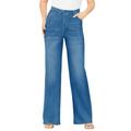 Plus Size Women's Invisible Stretch® Contour Wide-Leg Jean by Denim 24/7 in Medium Wash (Size 22 W) Soft Comfortable