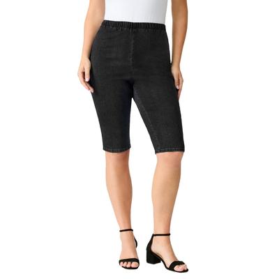 Plus Size Women's Comfort Stretch Bermuda Jean Short by Denim 24/7 by Roamans in Black Denim (Size 16 W)
