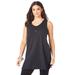 Plus Size Women's Button-Front Henley Ultimate Tunic Tank by Roaman's in Black (Size 3X) Top 100% Cotton Sleeveless Shirt