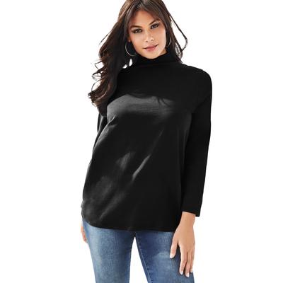 Plus Size Women's Long Sleeve Mockneck Ultimate Tee by Roaman's in Black (Size 1X) Mock Turtleneck Shirt
