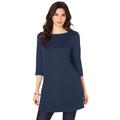 Plus Size Women's Boatneck Ultimate Tunic with Side Slits by Roaman's in Navy (Size 30/32) Long Shirt