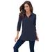 Plus Size Women's Long-Sleeve Polo Ultimate Tee by Roaman's in Navy (Size L) Shirt