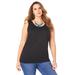 Plus Size Women's Scoopneck Tank by Roaman's in Black (Size 1X) Top 100% Cotton Layering A-Shirt