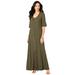 Plus Size Women's Button Front Maxi Dress by Roaman's in Dark Olive Green Melange (Size 34/36)