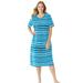 Plus Size Women's Long Print Sleepshirt by Dreams & Co. in Caribbean Blue Stripe (Size M/L) Nightgown