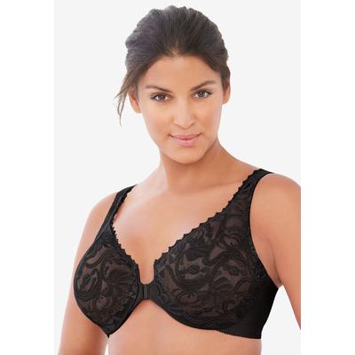 Plus Size Women's Glamorise® Wonderwire® Stretch Lace Front-Close Underwire Bra by Glamorise in Black (Size 38 F)