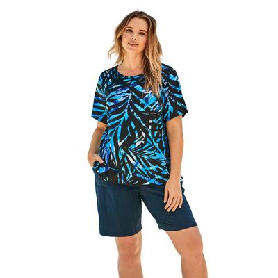 Plus Size Women's The Swim Tee by Swim 365 in Blue Painterly Leaves (Size 18/20) Rash Guard