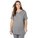 Plus Size Women's Notch-Neck Soft Knit Tunic by Roaman's in Medium Heather Grey (Size L) Short Sleeve T-Shirt