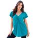 Plus Size Women's Flutter-Sleeve Sweetheart Ultimate Tee by Roaman's in Deep Turquoise (Size 30/32) Long T-Shirt Top