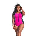 Plus Size Women's Zip-Front One-Piece with Tummy Control by Swim 365 in Fuchsia White Black (Size 26) Swimsuit
