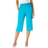 Plus Size Women's Soft Knit Capri Pant by Roaman's in Ocean (Size 4X) Pull On Elastic Waist