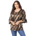 Plus Size Women's Bell-Sleeve Ultimate Tee by Roaman's in Natural Textured Animal (Size 26/28) Shirt