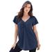 Plus Size Women's Flutter-Sleeve Sweetheart Ultimate Tee by Roaman's in Navy (Size 26/28) Long T-Shirt Top