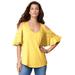 Plus Size Women's Ruffle-Sleeve Top with Cold Shoulder Detail by Roaman's in Lemon Mist (Size 22/24)