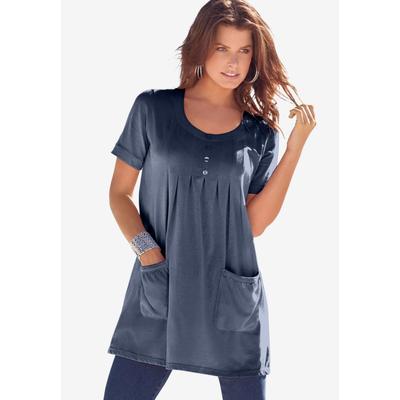 Plus Size Women's Plus Size Two Pocket Soft Knit Swing Tunic by Roaman's in Navy (Size 6X) Long T-Shirt