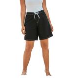 Plus Size Women's Contrast-Trim Long Boardshort by Swim 365 in Black (Size 20) Swimsuit Bottoms