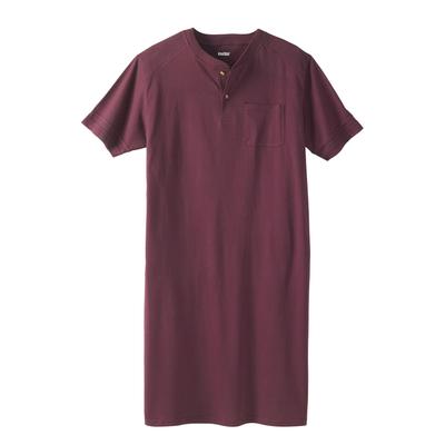 Men's Big & Tall Short-Sleeve Henley Nightshirt by KingSize in Deep Burgundy (Size 3XL/4XL) Pajamas