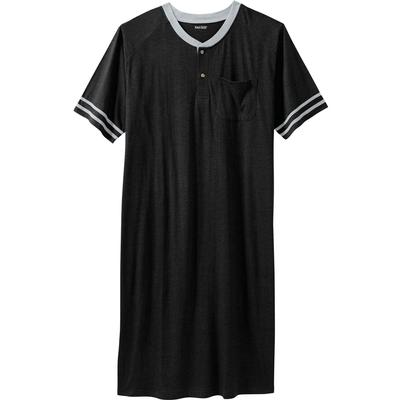 Men's Big & Tall Short-Sleeve Henley Nightshirt by KingSize in Black (Size XL/2XL) Pajamas