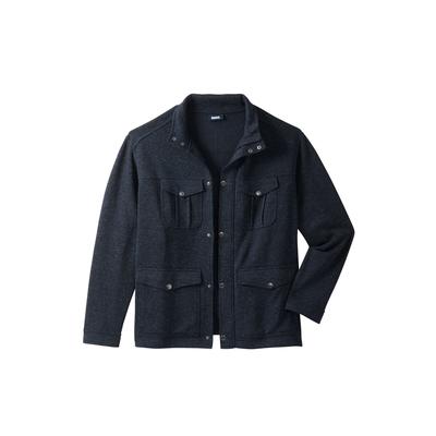 Men's Big & Tall Sweater Fleece Multi-Pocket Jacket by KingSize in Slate Blue Marl (Size XL)