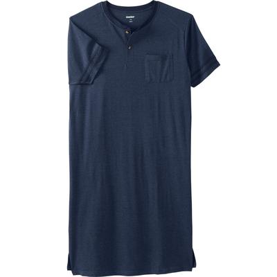 Men's Big & Tall Short-Sleeve Henley Nightshirt by KingSize in Heather Navy (Size 2XL/3XL) Pajamas
