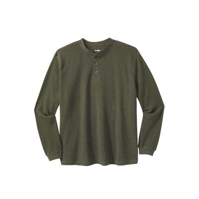 Men's Big & Tall Waffle-Knit Thermal Henley Tee by KingSize in Heather Olive (Size 7XL) Long Underwear Top