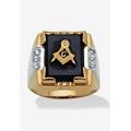 Men's Big & Tall 14K Gold-plated Onyx and Crystal Two Tone Masonic Ring by PalmBeach Jewelry in Gold (Size 11)