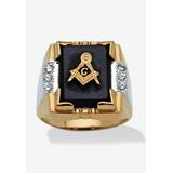 Men's Big & Tall 14K Gold-plated Onyx and Crystal Two Tone Masonic Ring by PalmBeach Jewelry in Gold (Size 11)