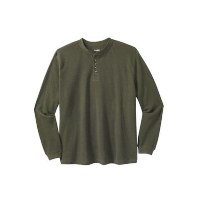 Men's Big & Tall Waffle-Knit Thermal Henley Tee by KingSize in Heather Olive (Size 2XL) Long Underwear Top