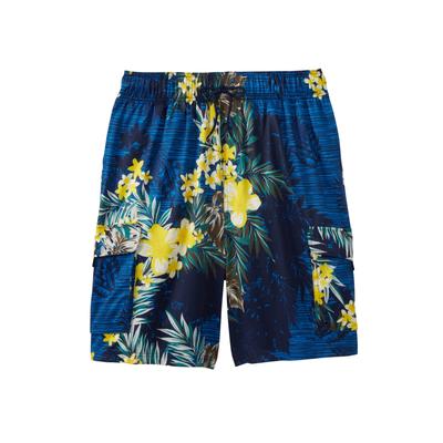 Men's Big & Tall 8" Flex Cargo Swim Trunks by KS Island in Yellow Hibiscus (Size 5XL)