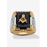 Men's Big & Tall 14K Gold-plated Onyx and Crystal Two Tone Masonic Ring by PalmBeach Jewelry in Gold (Size 10)