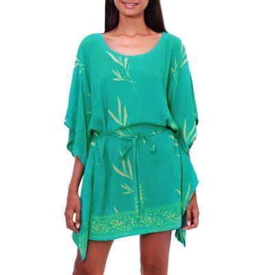 Balinese Breeze in Turquoise,'Batik Rayon caftan in Turquoise and Lemon from Bali'