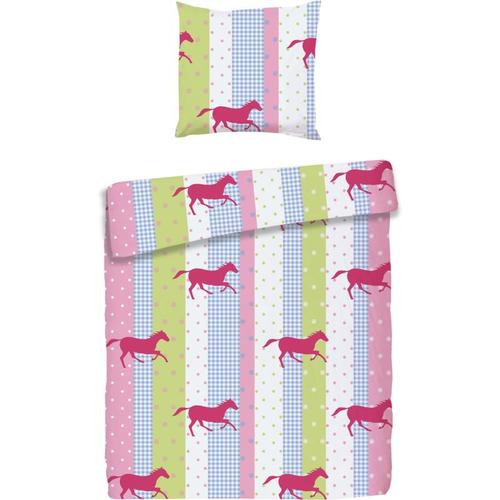 Kinderbettwäsche Pferd, Renforcé, rosa, 135x200 cm + 80 x 80 cm von Pötter