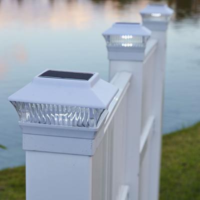 Solar Fence Post Light by BrylaneHome in White Decking Cap Lantern Outdoor Lamp