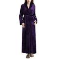 Women Loungewear Coat V Neck Long Long Length Fleece Dressing Gown Purple Medium