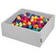 KiddyMoon 90X30cm/300 Balls ∅ 7Cm / 2.75In Square Baby Foam Ball Pit Made In EU, Light Grey:L Green/Yellow/Turq/Orange/Dpink/Purple