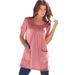 Plus Size Women's Two-Pocket Soft Knit Tunic by Roaman's in Desert Rose (Size 1X) Long T-Shirt
