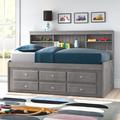 Viv + Rae™ Beckford 6 Drawer Solid Wood Bed w/ Bookcase Wood in Gray/White/Black | 49 H x 47 W x 77 D in | Wayfair 511452E219F9476E845284310BCE4468