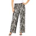 Plus Size Women's Ultrasmooth® Fabric Wide-Leg Pant by Roaman's in Black Floral Paisley (Size 3X) Stretch Jersey