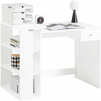 Sobuy - FWT35-W Table Bureau Informatique Plan de Travail avec 3 étagères et 1 tiroir - Blanc