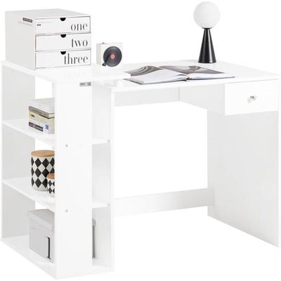 FWT35-W Table Bureau Informatique Plan de Travail avec 3 étagères et 1 tiroir - Blanc - Sobuy