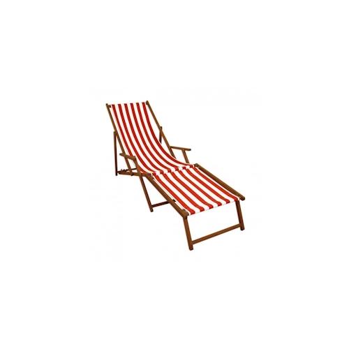Strandliege rot-weiß Gartenliege Relaxliege Fußteil Liegestuhl Deckchair Buche dunkel 10-314 F