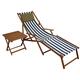 Erst-Holz Liegestuhl blau-weiß Fußteil Tisch Kissen Gartenliege Deckchair Buche Sonnenliege 10-317FTKD