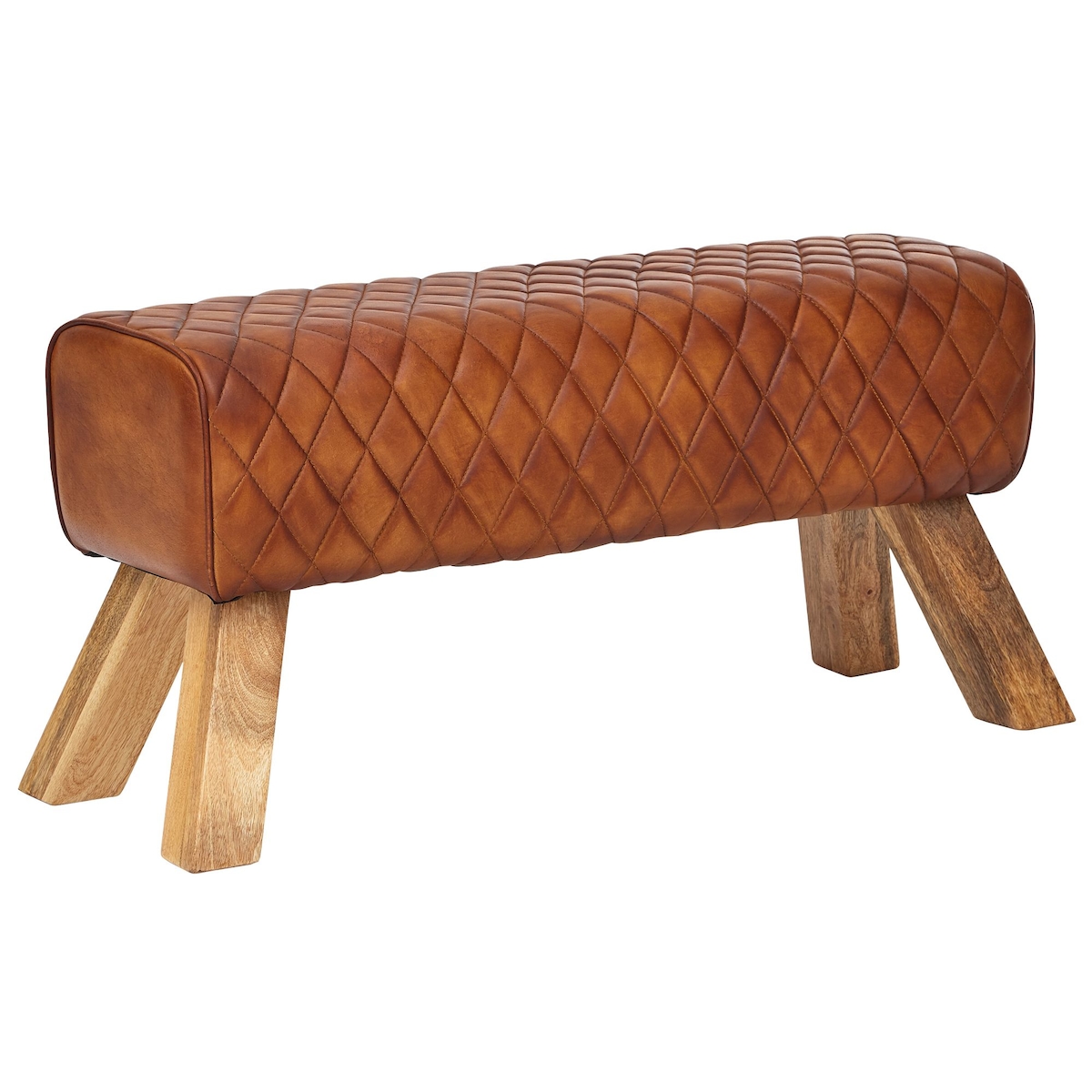 FineBuy Sitzbank Echtleder / Massivholz 89 cm Springbock Flurbank Lederbank Bank Image