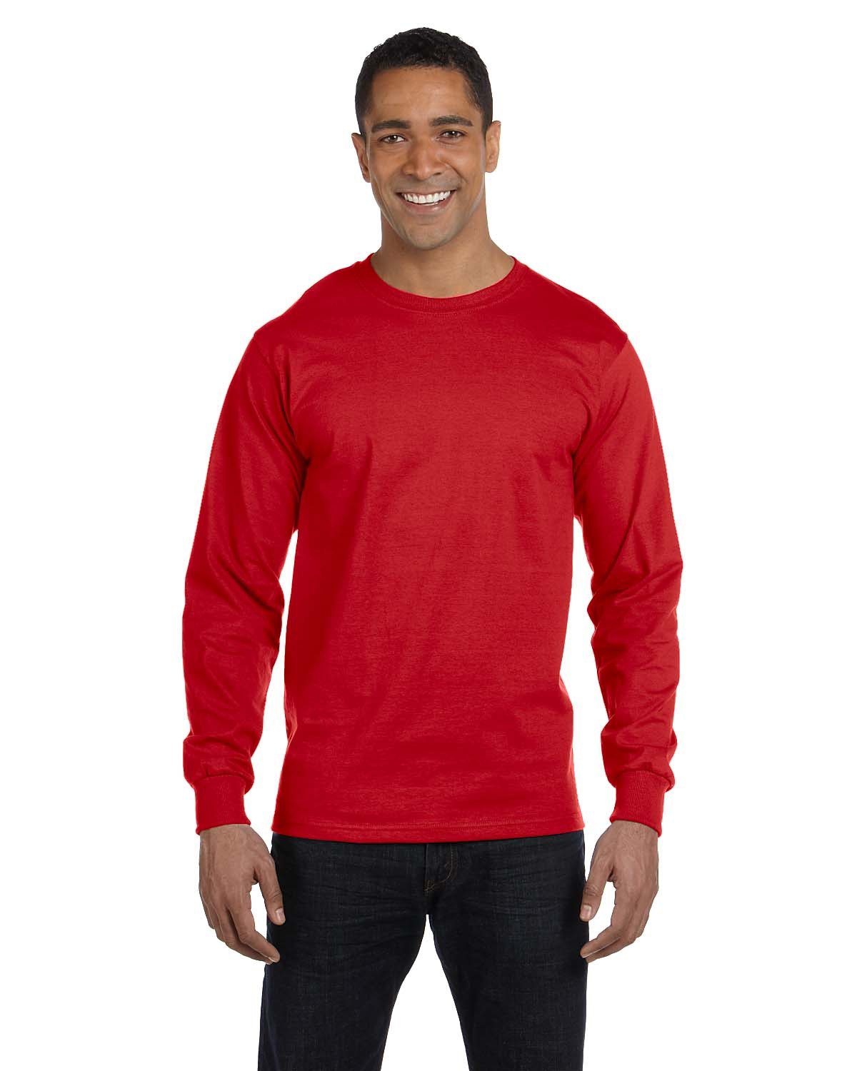 Gildan G840 Adult 50/50 Long-Sleeve T-Shirt in Red size 2XL | Cotton Polyester 8400, G8400