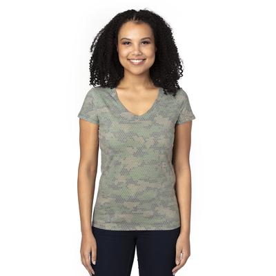 Threadfast Apparel 200RV Women's Ultimate V-Neck T-Shirt in Green Hexuflage size 2XL | Cotton/Polyester Blend