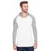 LAT 6917 Men's Hooded Raglan Long Sleeve Fine Jersey T-Shirt in Blended White/Vintage Heather/White size Large | Ringspun Cotton LA6917