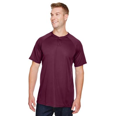 Augusta Sportswear AG1565 Athletic Attain Wicking Two-Button Baseball Jersey T-Shirt in Maroon size Large | Polyester 1565