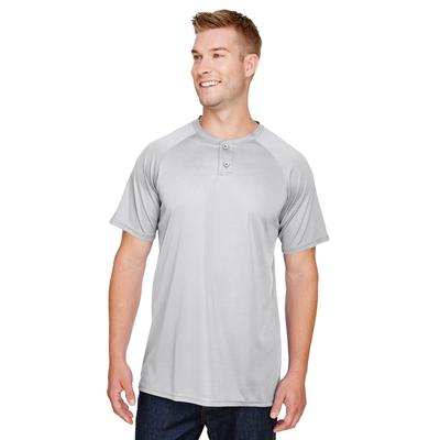 Augusta Sportswear AG1565 Athletic Attain Wicking Two-Button Baseball Jersey T-Shirt in Silver size 2XL | Polyester 1565