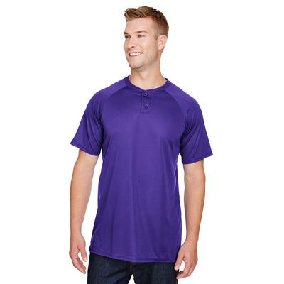 Augusta Sportswear AG1565 Athletic Attain Wicking Two-Button Baseball Jersey T-Shirt in Purple size Large | Polyester 1565