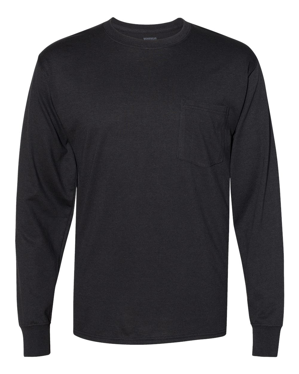 Hanes W120 Adult Workwear Long-Sleeve Pocket T-Shirt in Black size 2XL | Cotton/Polyester Blend